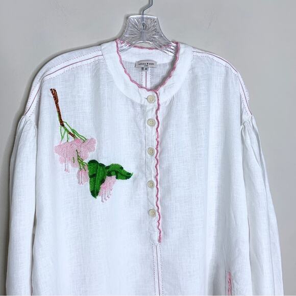 Natasha Zinko Linen Embroidered Beaded Tunic (Sz FR 40 / US 8) White / Pink - Picture 5 of 16